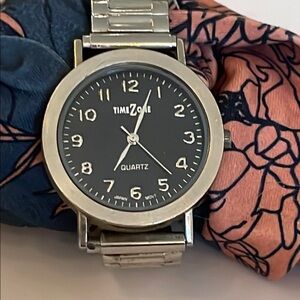 Time zone  Silver tone and Black Men's Watch